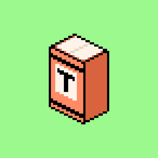 Tomo app icon: an isometric coral book with a T on its spine, on a lime background