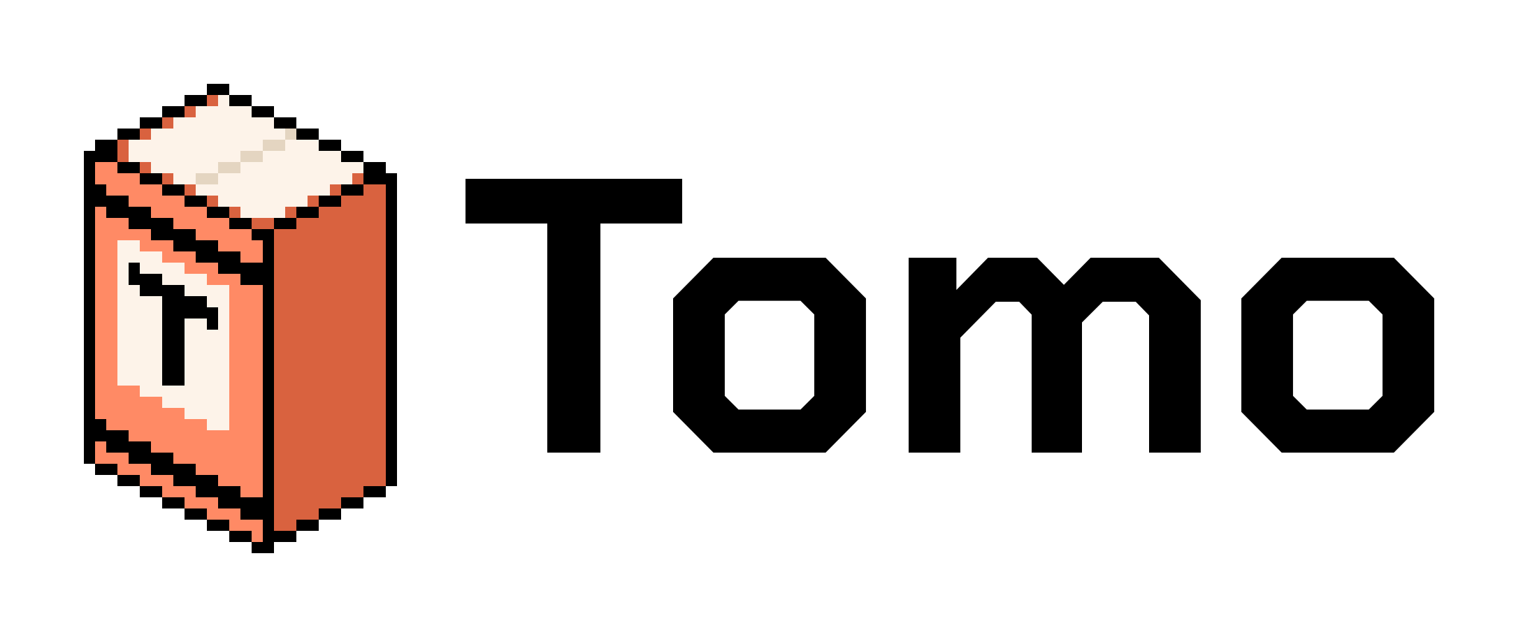Tomo logo: the pixel book next to the word Tomo